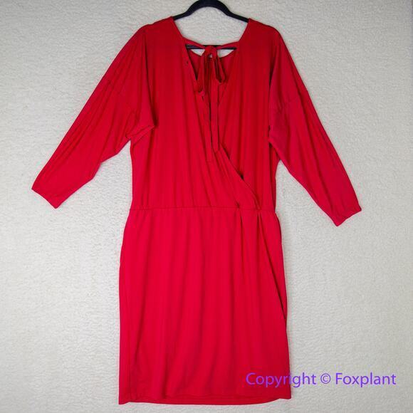 Eloquii coral red dress with faux wrap back and tie neck, size 16 - Picture 8 of 13